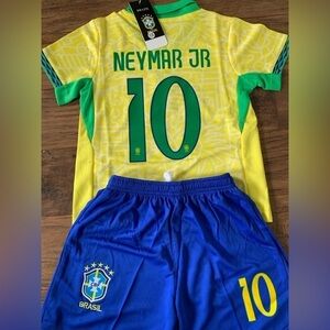 Neymar Jr Youth Small Soccer Jersey Kit Brazil Soccer Jersey Set Yellow Blue